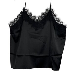 NWT The Drop Sz XXL Lace Trim Top Black Satin Natalie Cami Tank Silky New